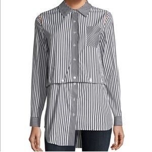 Milly NWT Fractured Stripe Shirt Long Sleeve Button Down Blouse Size 6 Office